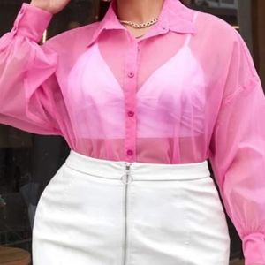 Hot pink sheer button down top